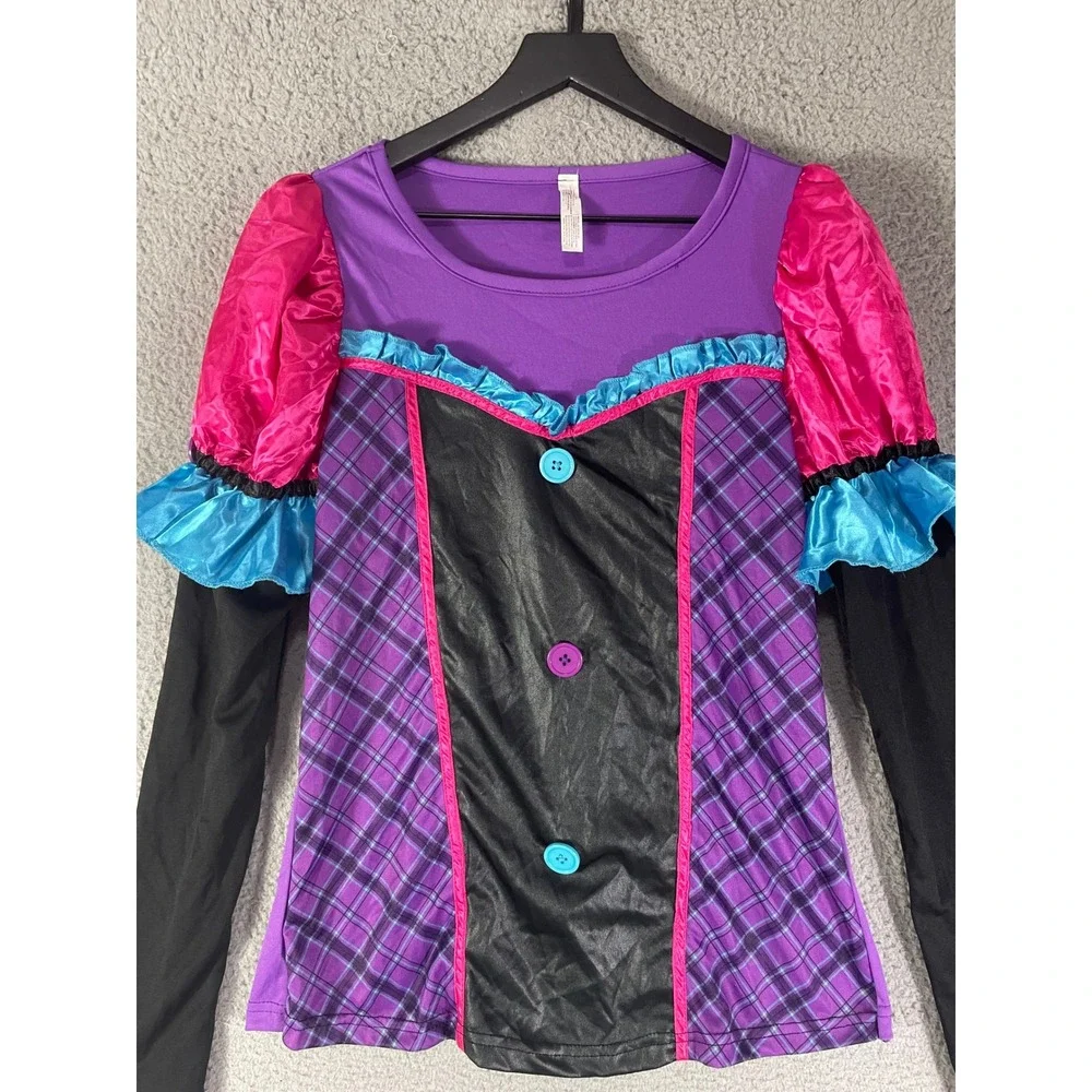 Girls Teen L 12 14 Jester Costume Top Purple Pink Black Halloween Carnival Shirt